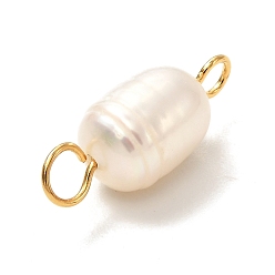 Coquillage De Mer Perles de culture d'eau douce naturelles liens connecteurs, avec des épingles à œil en acier inoxydable 304 doré, riz, couleur de coquillage, 14.5~15x6mm, Trou: 2mm