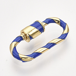 Синий Латунные подвески с карабином, для изготовления ожерелий, с эмалью, овальные, золотые, синие, 25x13x2.5~5 мм
