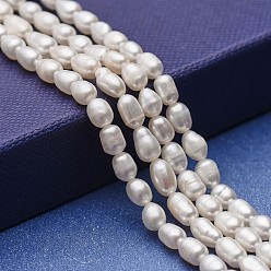 Perla Hilos de perlas de agua dulce cultivadas naturales, patata, blanco, 5~8x4~4.5 mm, agujero: 0.6 mm, sobre 52~64 unidades / cadena, 13.52 pulgada (34.5 cm)