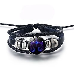 Libra Alloy Braided Bead Bracelets, Leather Multi-Strand Bracelet, Glass Constellation Bracelet, Libra, 7-7/8 inch(20cm)