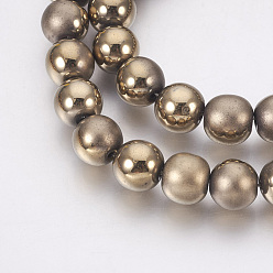 Antique Bronze Plated Electroplate Non-Magnetic Synthetic Hematite Beads Strands, Polished, Frosted, Round, Antique Bronze Plated, 10mm, Hole: 1.2mm, about 43pcs/strand, 15.7 inch(40cm)