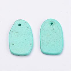 Turquoise Natural Howlite Pendants, Dyed, Nuggets, Turquoise, 20~21x12~14x1~3mm, Hole: 1mm