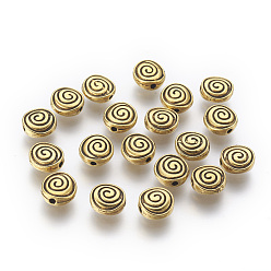 Antique Golden Tibetan Style Alloy Beads, Flat Round with Helix, Cadmium Free & Lead Free, Antique Golden, 8x8x4mm, Hole: 1mm