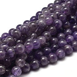 Amatista Hebras de perlas redondas de amatista naturales, Grado B, 10 mm, agujero: 1 mm, sobre 37~39 unidades / cadena, 15.3 pulgada