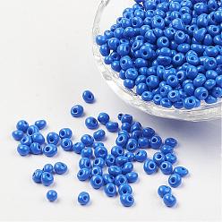 Bleu Opaques perles de rocaille de verre, perles de larme à franges, bleu, 4~5x3mm, trou: 1 mm, sur 440~450 g / sac