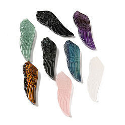 Mixed Stone Natural Mixed Gemstone Pendants, Carved Wing Charms, 56~59x19~22x7~10.5mm, Hole: 1.3mm