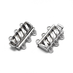 Platinum Rhodium Plated 925 Sterling Silver Box Clasps, Multi-Strand Clasps, with 925 Stamp, Rectangle, Platinum, 16.5x11x4.5mm, Hole: 1.2mm