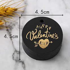 Noir Étiquettes-cadeaux en papier, étiquettes de suspension, rond avec le mot d'estampage d'or happy valentine's day, noir, 4.5 cm, 100 pcs /sachet 