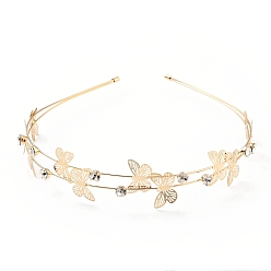 Light Gold Bandas dobles para el cabello con diamantes de imitación de hierro y mariposa, accesorios para el cabello para mujer niña, la luz de oro, 145x131x28 mm