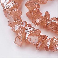 Plaqué Arc-En-Ciel Galvaniques quartz naturel brins cristal de perles, nuggets, arc-en-ciel plaqué, 10~24.5x5.5~16x2~23mm, Trou: 1mm, Environ 54~64 pcs/chapelet, 15.1~15.9 pouce