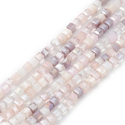 Misty Rose Gradient Color Electroplate Glass Bead Strands, AB Color Plated, Faceted, Cube, Misty Rose, 4x4x4mm, Hole: 1.2mm, about 94~97pcs/strand, 14.84~15.28 inch(37.7~38.8cm)