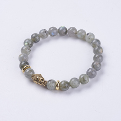 Labradorite Natural Labradorite Beads Stretch Bracelets, with Alloy Finding, Buddha's Head, 2-1/8 inch(55mm)