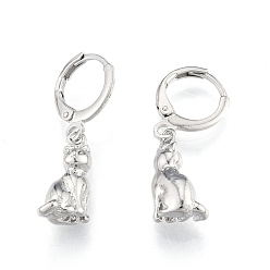 Platinum Brass Cat Dangle Leverback Earrings for Women, Cadmium Free & Nickel Free & Lead Free, Platinum, 29mm, Pin: 1mm