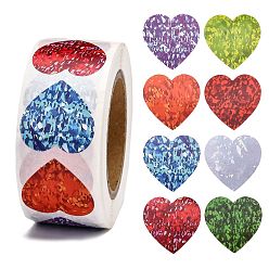 Coloré Rouleau d'autocollants en forme de coeur, étiquette adhésive autocollant saint valentin, pour la décoration des accessoires de noce, colorées, 25x25 mm, 500 pcs / rouleau