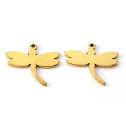 Golden Vacuum Plating 304 Stainless Steel Pendants, Laser Cut, Dragonfly, Golden, 16x17x1mm, Hole: 1.2mm