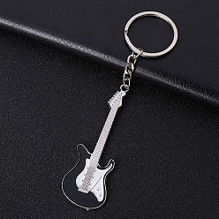 Noir Porte-clés en alliage de zinc de peinture de cuisson, Avec des anneaux clés, guitare, noir, 7x2.6 cm
