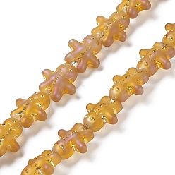 Dark Orange Full Rainbow Plated Forsted Electroplate Glass Beads, Ginger Man, for Christmas, Dark Orange, 15x14x7mm, Hole: 1mm, about 45pcs/strand, 24.80''~25.20''(63~64cm)
