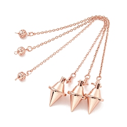 Rose Gold Brass Cable Chain Pointed Dowsing Pendulums, with Alloy Lobster Claw Clasps, Cadmium Free & Lead Free, Bicone, Rose Gold, 210~235mm, Hole: 1.5mm