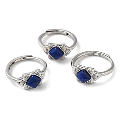 Lapis Lazuli Adjustable Natural Lapis Lazuli Rhombus Finger Rings, Platinum Brass Finger Ring, Cadmium Free & Lead Free, Inner Diameter: 18mm