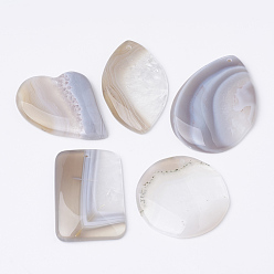 Floral White Natural Striped Agate/Banded Agate Pendants, Mixed Shape, Floral White, 38~56x31~43x5~7mm, Hole: 1.6mm