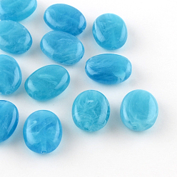 Deep Sky Blue Oval Imitation Gemstone Acrylic Beads, Deep Sky Blue, 19x15x7mm, Hole: 2mm, about 330pcs/500g