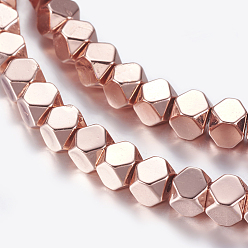 Rose Gold Plated Non-magnetic Synthetic Hematite Beads Strands, Polygon, Rose Gold Plated, 4x4x4mm, Hole: 1mm, about 98pcs/strand, 15.7 inch(40cm)