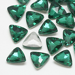 Med.Emerald Pointed Back Glass Rhinestone Cabochons, Back Plated, Faceted, Triangle, Med.Emerald, 9.5x10x4mm