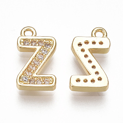 Letter Z Latón encantos de circonio cúbico, carta, Claro, real 18 k chapado en oro, letter.z, 11x6x1.5 mm, agujero: 1 mm