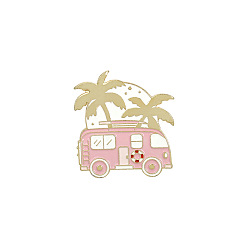 Pink Broches en alliage thème printemps, épinglette de randonnée en émail, pour les vêtements de sac à dos, camping-car/véhicule récréatif & cocotiers, or, rose, 30x28mm