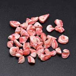 Corail Clair Perles de chips de pépites de coquillages naturels teints, corail lumière, 9~14x6~10mm, Trou: 1mm, environ560 pcs / 500 g