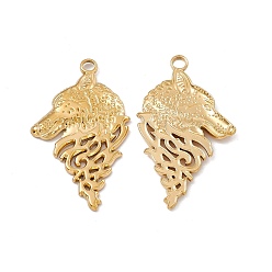 Real 18K Gold Plated Ion Plating(IP) 304 Stainless Steel Pendants, Wolf Head Charm, Real 18K Gold Plated, 38x22x2mm, Hole: 2.5mm