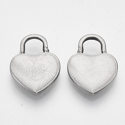 Stainless Steel Color 304 Stainless Steel Pendants, Heart Lock, Stainless Steel Color, 20x15x3mm, Hole: 5x5mm