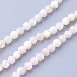 Other Sea Shell Shell Beads Strands, Faceted, Round, 3~3.5mm, Hole: 0.5mm, about 115~130pcs/strand, 14.5~16.1 inch(37~41cm)