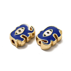 Dark Blue Alloy Enamel Beads, Elephant with Evil Eye, Light Gold, Dark Blue, 8.5x12x4mm, Hole: 1.8mm