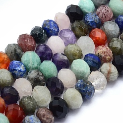 Mixed Stone Natural Mixed Gemstone Beads Strands, Rondelle, Faceted, 9~10x6~7mm, Hole: 1mm, about 56pcs/strand, 15.3 inch(39cm)