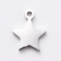 Stainless Steel Color 304 Stainless Steel Charms, Manual Polishing, Star, Stainless Steel Color, 8.5x7x1mm, Hole: 0.8mm