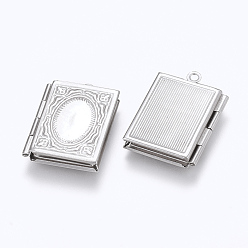 Stainless Steel Color 304 Stainless Steel Locket Pendants, Photo Frame Charms for Necklaces, Rectangle, Stainless Steel Color, 26.5x19x4.5mm, Hole: 1.5mm, Inner Size: 9.5x15mm