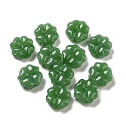 Trèfle Imitation de perles de verre de jade, verte, trèfle, 10.5x10.5x4.5mm, Trou: 1mm