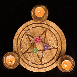 Star 3 Cavities Wood Candle Holders, Flat Round Candlestick, Star, 16cm