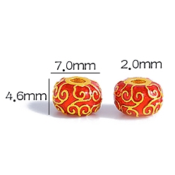 Red Brass Enamel Beads, Golden, Rondelle with Auspicious Clouds, Red, 7x4.6mm, Hole: 2mm