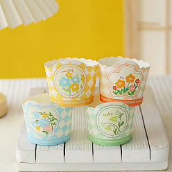 Couleur Mélangete Moules à cupcakes en papier à motif tartan et fleurs, supports de moules à muffins ingraissables emballages de cuisson, couleur mixte, 60x60mm, 50 pcs /sachet 