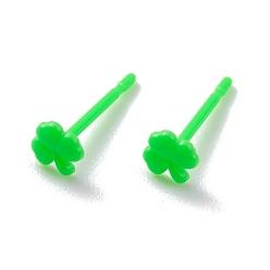 Lime Eco-Friendly Plastic Stud Earrings, Shamrock, Lime, 4.5x4.5x1mm, Pin: 0.8mm
