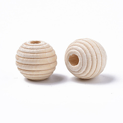 Old Lace Unfinished Natural Wood Beads, Beehive Beads, Bleach, Undyed, Round, Old Lace, 15mm, Hole: 4mm