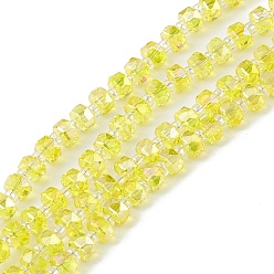 Yellow Transparent Electroplate Glass Beads Strands, Faceted, Rondelle, AB Color Plated, Yellow, 5.5x3.5~4mm, Hole: 1mm, about 100pcs/strand, 21.65~22.05 inch(55~56cm)