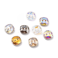 Mixed Color 2-Hole Square Glass Rhinestone Buttons, Faceted, Mixed Color, 10x10x4.5mm, Hole: 1.2mm