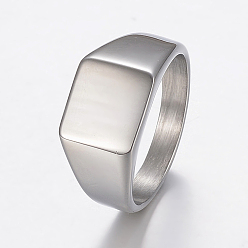 Stainless Steel Color 304 Stainless Steel Finger Rings, Signet Band Rings for Men, Square, Stainless Steel Color, Size 8~13, 18~23mm