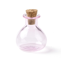 Rose Nacré Bouteilles en verre miniatures, avec bouchons en liège, bouteilles de vœux vides, pour accessoires de maison de poupée, fabrication de bijoux, perle rose, 27.5x21mm