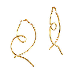 Golden SHEGRACE 925 Sterling Silver Dangle Earrings, with Cable Chains, Real 18K Gold Plated, 25x25mm