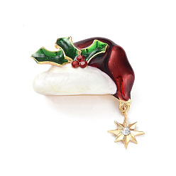 Holly Leaves Broche de diamantes de imitación con tema navideño, insignia de aleación de oro claro para ropa de mochila, Hojas de acebo, 47x36x14.5 mm