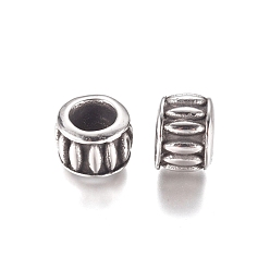 Antique Silver 304 Stainless Steel European Beads, Large Hole Beads, Rondelle, Antique Silver, 9x7mm, Hole: 5mm